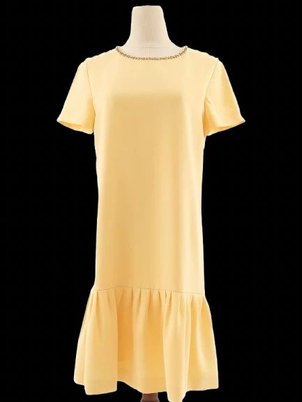 max mara excellent yellow cotton dress size l with jeweled neckline