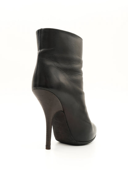 Excellent Lanvin Black Leather High-Heeled Ankle Boots Size 37.5