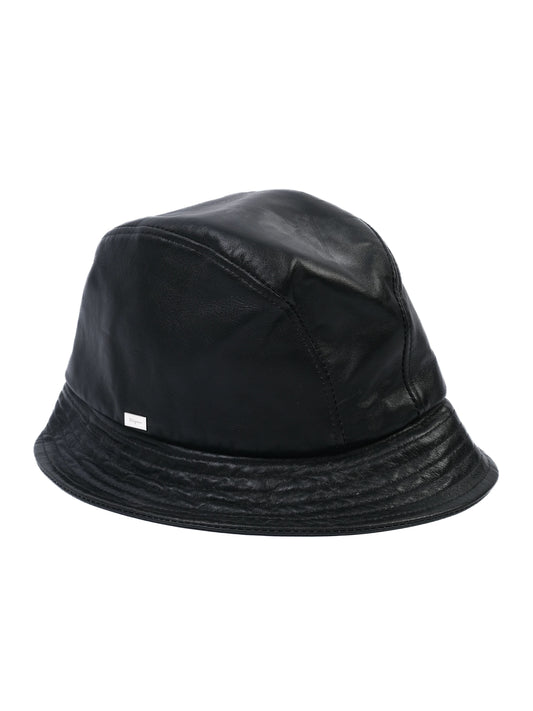 NEW Salvatore Ferragamo Black Leather Bucket Hat Size M