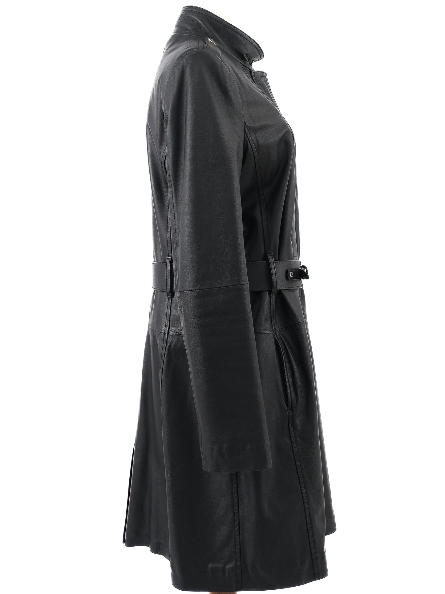 excellent elisabetta franchi black leather coat size m