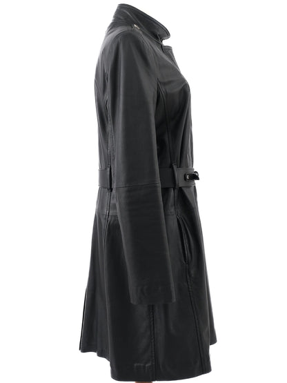 Excellent Elisabetta Franchi Black Leather Coat Size M