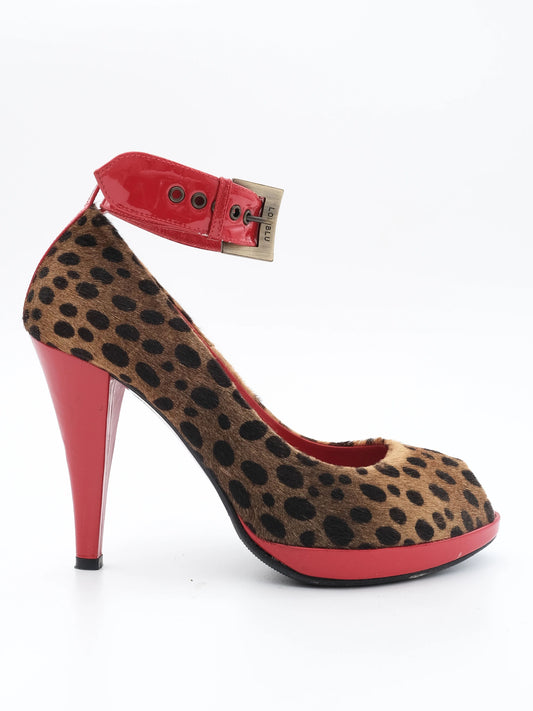 Excellent Loriblu Leopard Print High Heels with Red Accents, Size 36