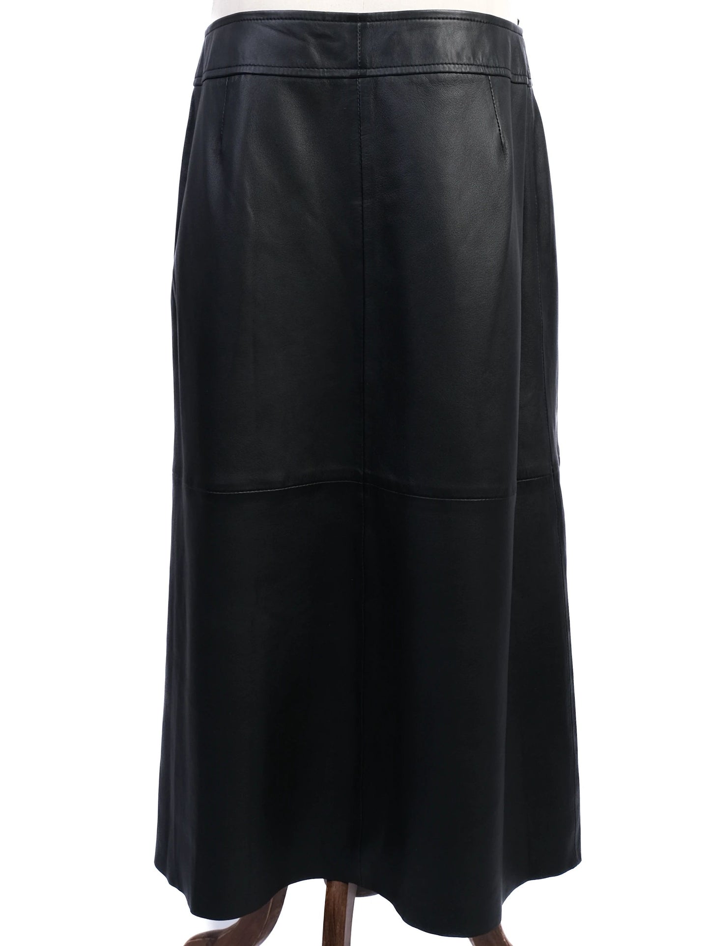 excellent joseph black leather skirt size l knee-length design