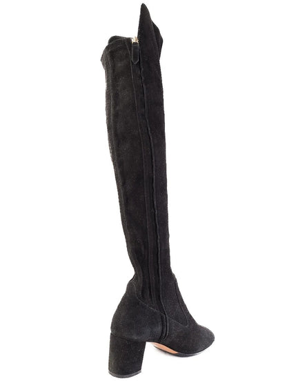 Valentino Black Leather Over-the-Knee Boots Size 37.5 Excellent Condition