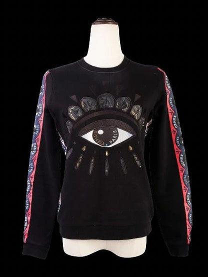 Excellent Kenzo Black Sweatshirt S Eye Design Colorful Stripes