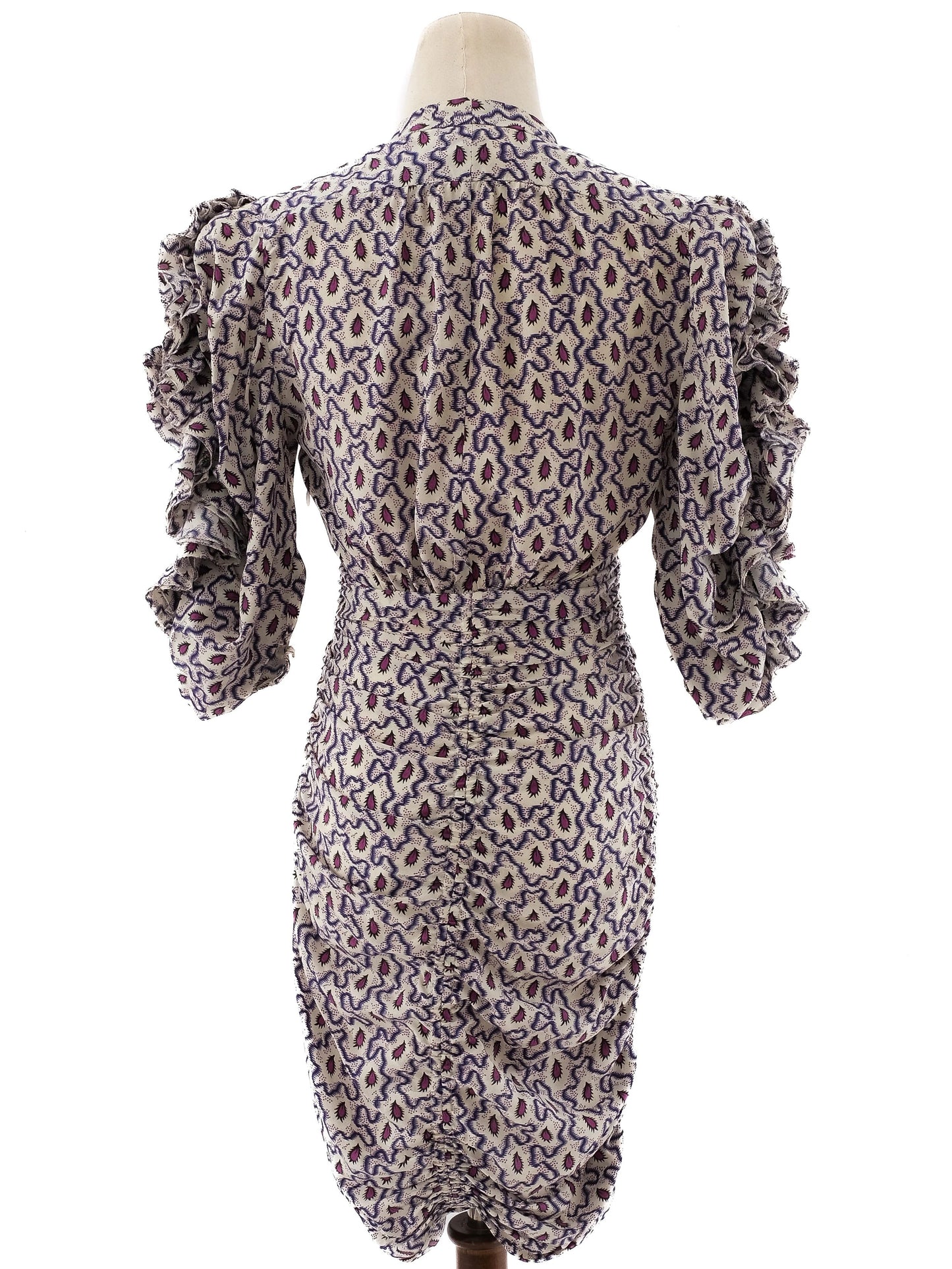 excellent isabel marant silk dress v-neck ruffled sleeves size s