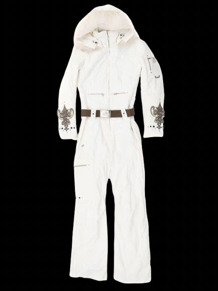 perfect bogner white women's snow suit size s with fur hood