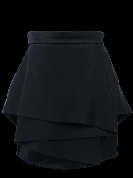 excellent balmain black wool skirt with layered details