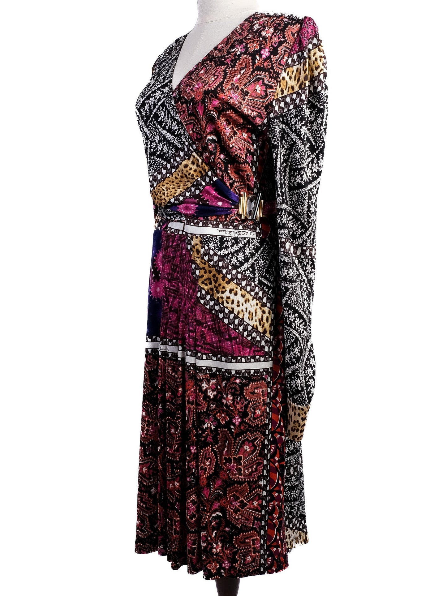 excellent class roberto cavalli silk floral leopard print dress