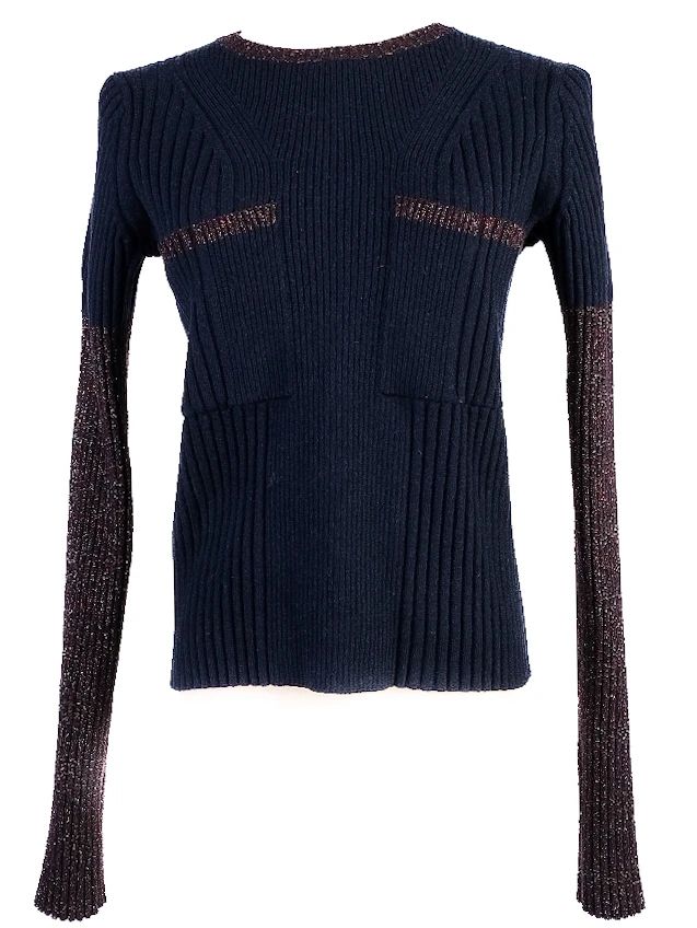 kenzo blue long sleeve ribbed sweater women size l excellent