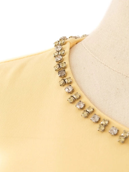 Max Mara Excellent Yellow Cotton Dress Size L with Jeweled Neckline