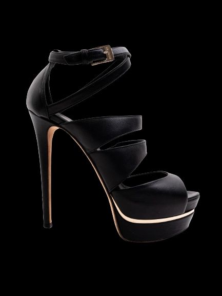 excellent lesilla black leather high-heeled platform sandals size 36.5