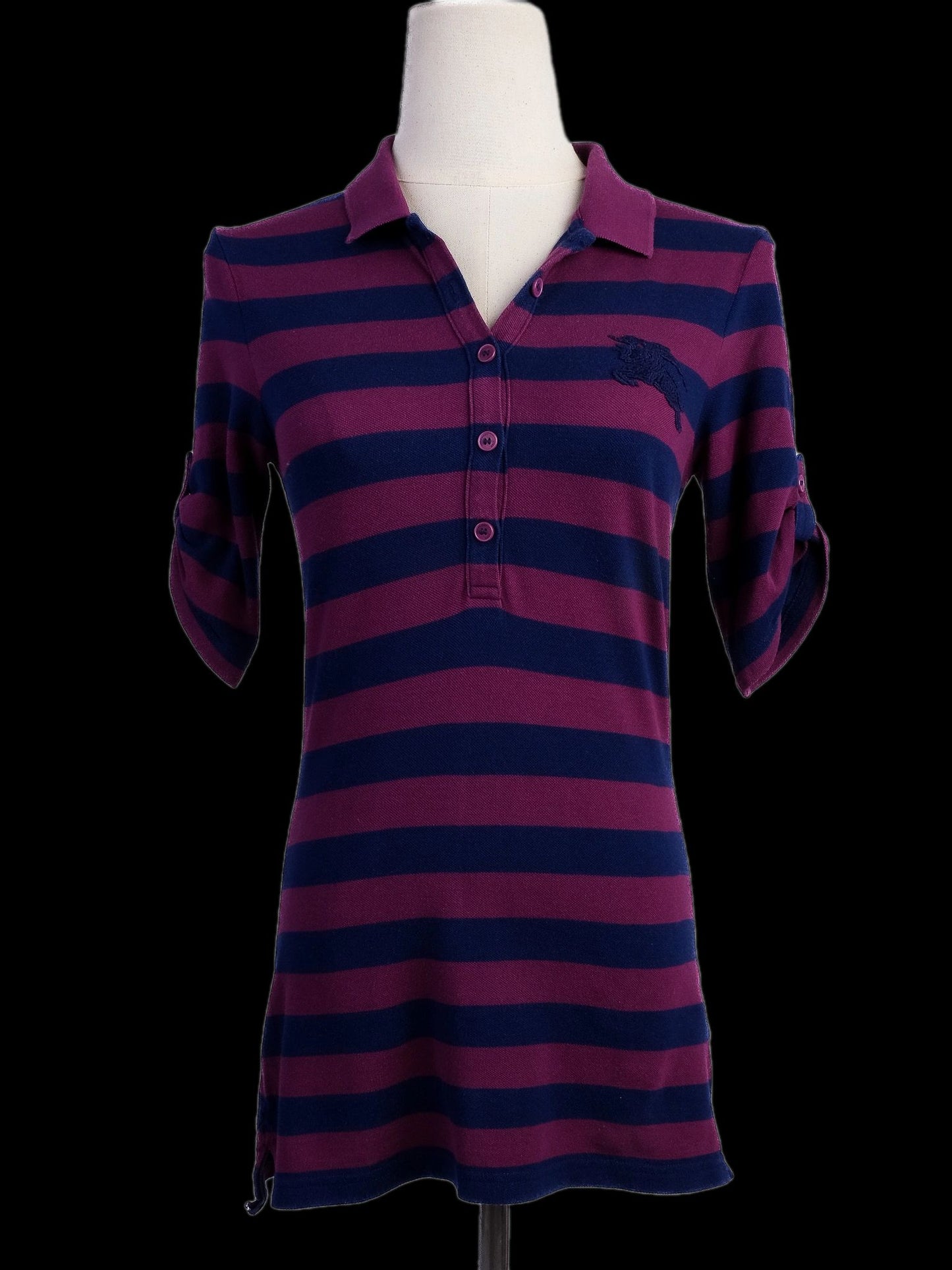 excellent burberry striped polo shirt xs purple dark blue cotton