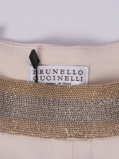 Excellent Brunello Cucinelli White Silk Pants Size 8 Tailored Fit