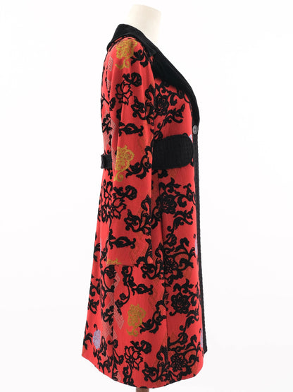 Excellent Etro Red Wool Floral Patterned Coat Size M