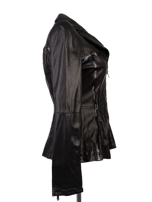 Average Emporio Armani Black Leather Jacket Size XS for Women