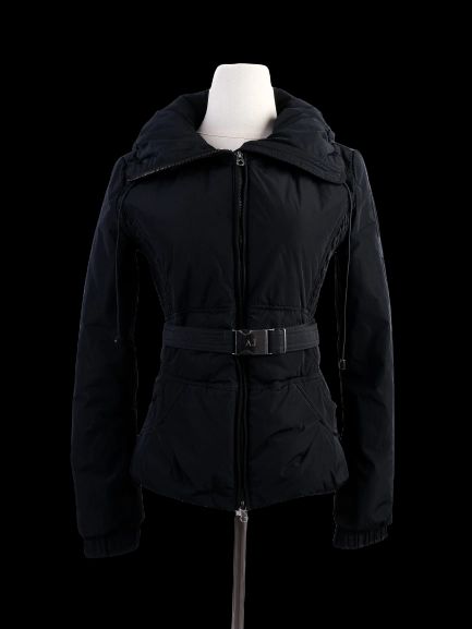 Excellent Armani Jeans Black Puffy Jacket Size S with Belt