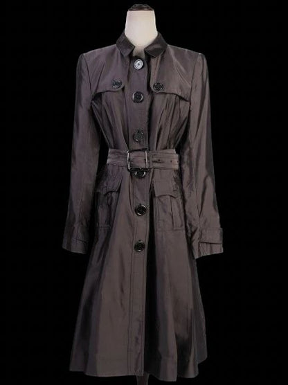 Excellent Burberry Gray Silk Trench Coat with Belted Waist