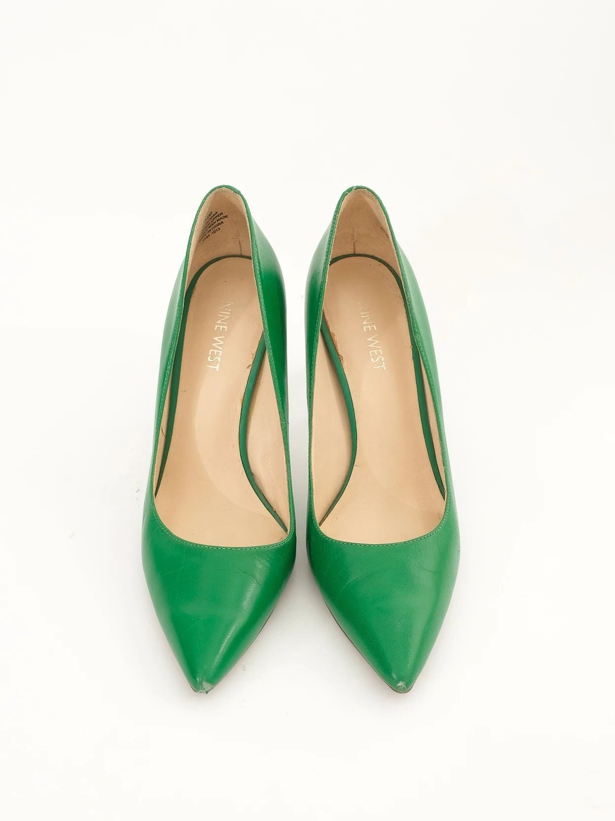 excellent nine west green leather high heeled stiletto shoes size 37.5
