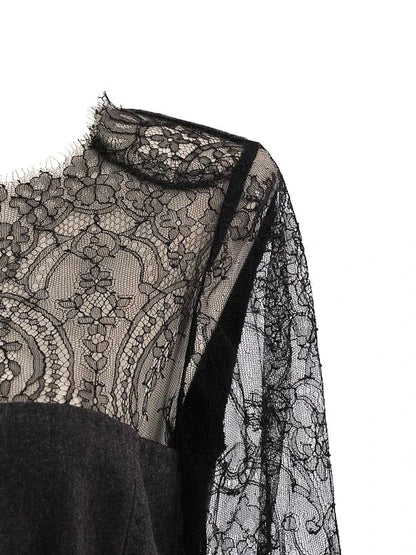 NEW Clips Gray Lace Dress XL Women's Wool Fitted Elegance