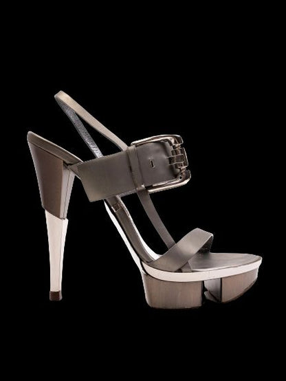 Excellent Gianmarco Lorenzi Gray Leather High-Heeled Sandals Size 37