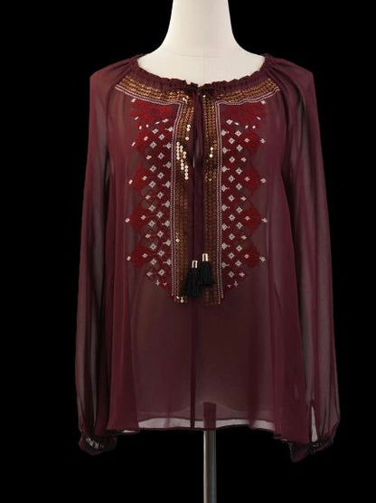 Altuzarra Red Cotton Blouse XS Excellent Condition with Embroidery