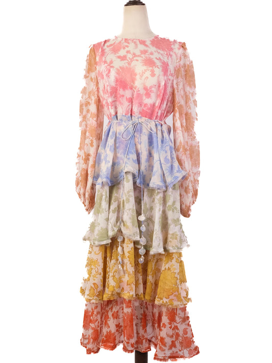 Zimmermann Floral Tiered Dress in Silk, Size L, Excellent Condition