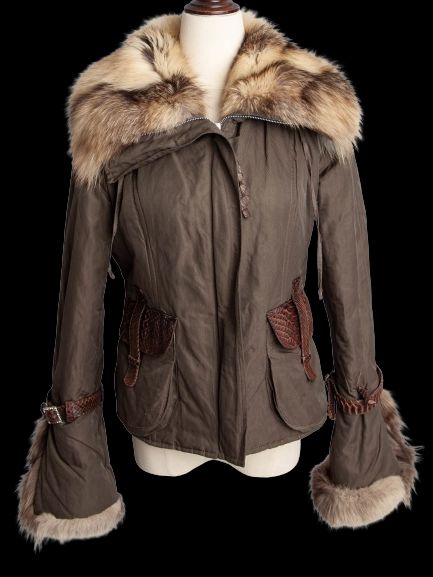 Good Baldinini Green Polyester Jacket with Fur Details Size XXS