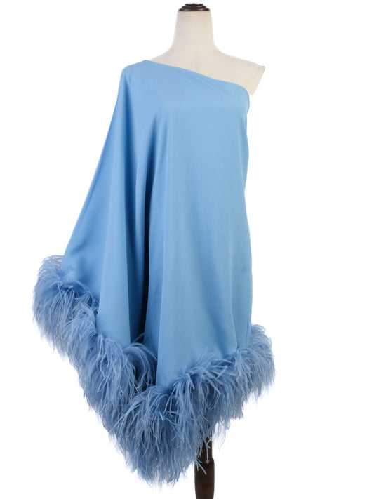 Excellent Taller Marmo Blue Poncho Cape with Feathered Trim XL