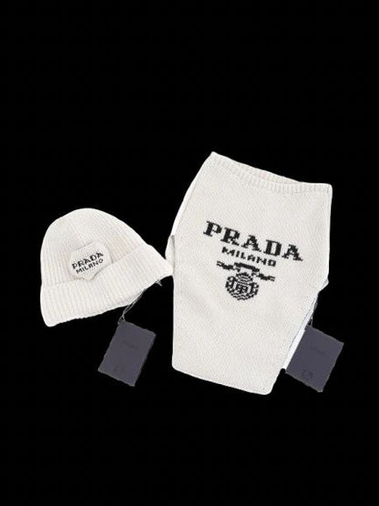 NEW Prada Gray Wool Kids Beanie and Scarf Set Size M