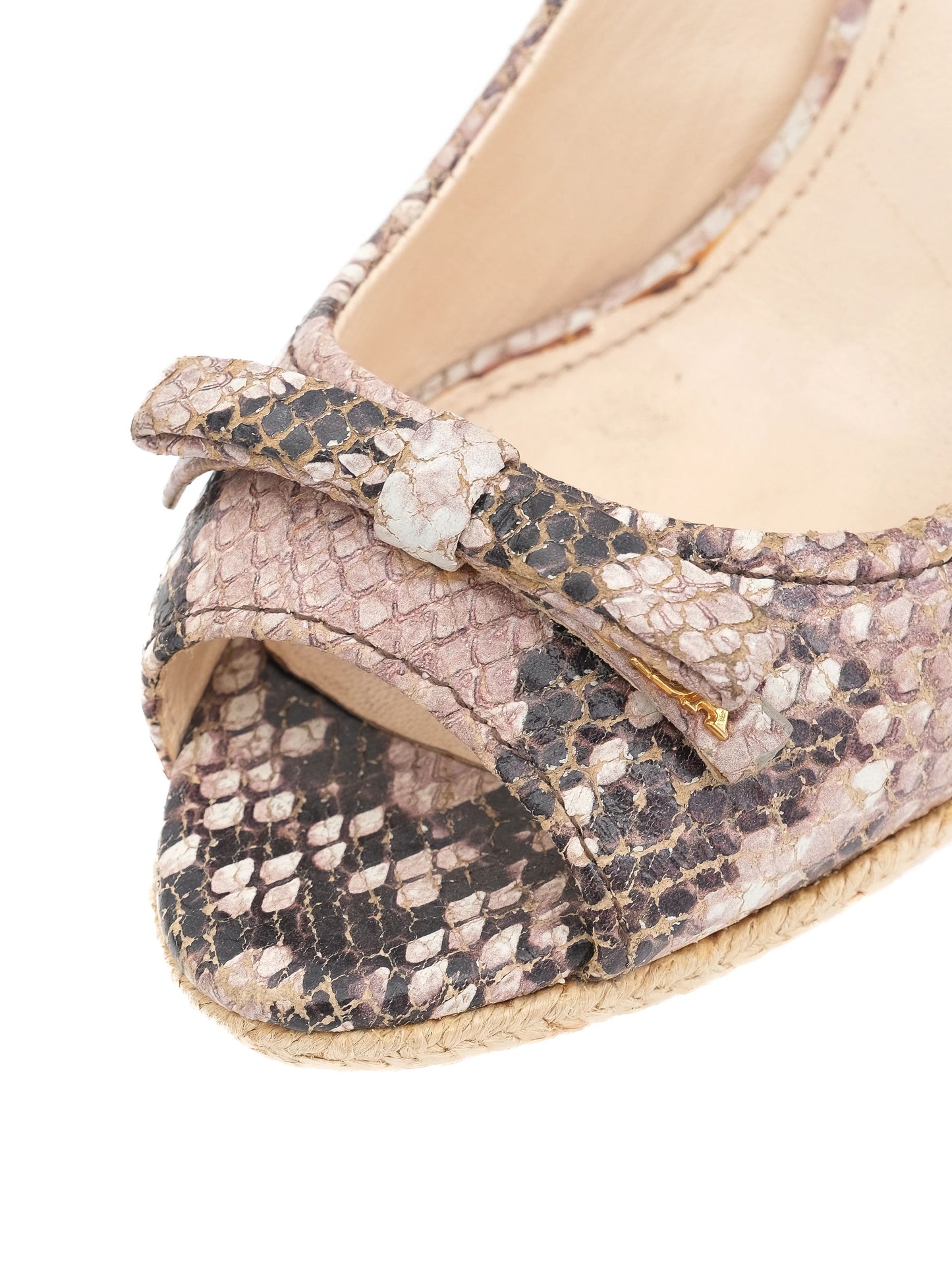 excellent prada high-heeled wedge shoes leather size 35.5 snakeskin pattern
