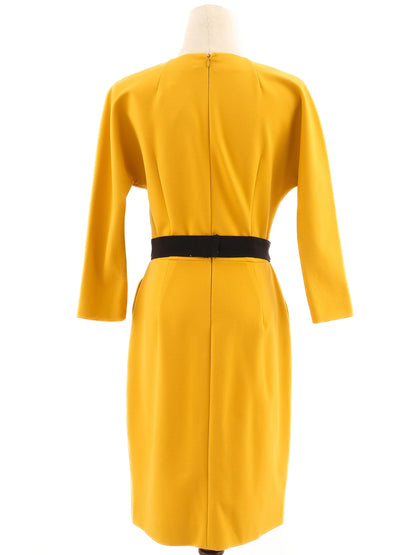 Excellent Luisa Spagnoli Yellow V-Neck Dress Size M with Belt