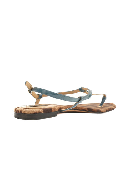 Excellent Dolce Gabbana Leather Sandals Size 38 Blue Leopard Print