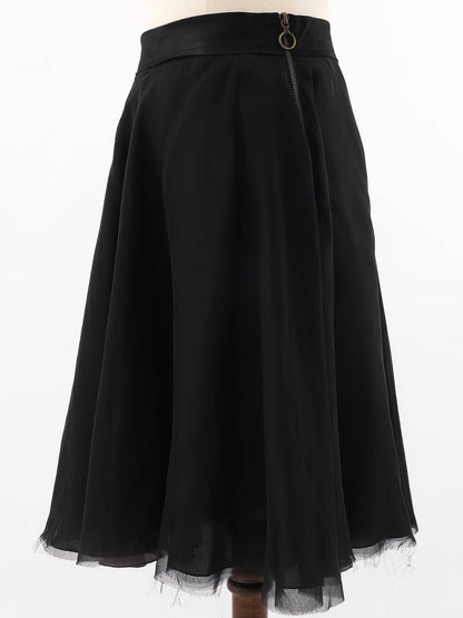 Excellent Lanvin Black Silk Skirt Size M with Sheer Overlay