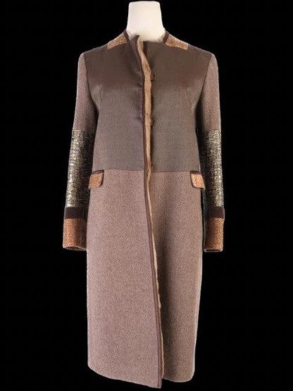 Excellent Etro Patchwork Wool Coat with Fur Trim Size XS