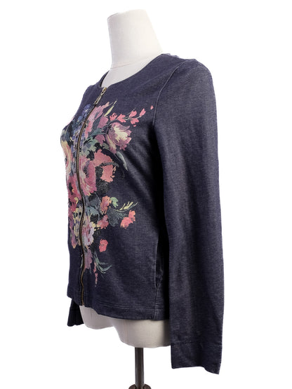 Excellent Moschino Blue Floral Print Cardigan Size S Elastane