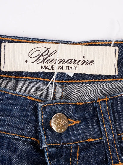 Excellent Blumarine Blue Cotton Jeans Size XS with Decorative Studs