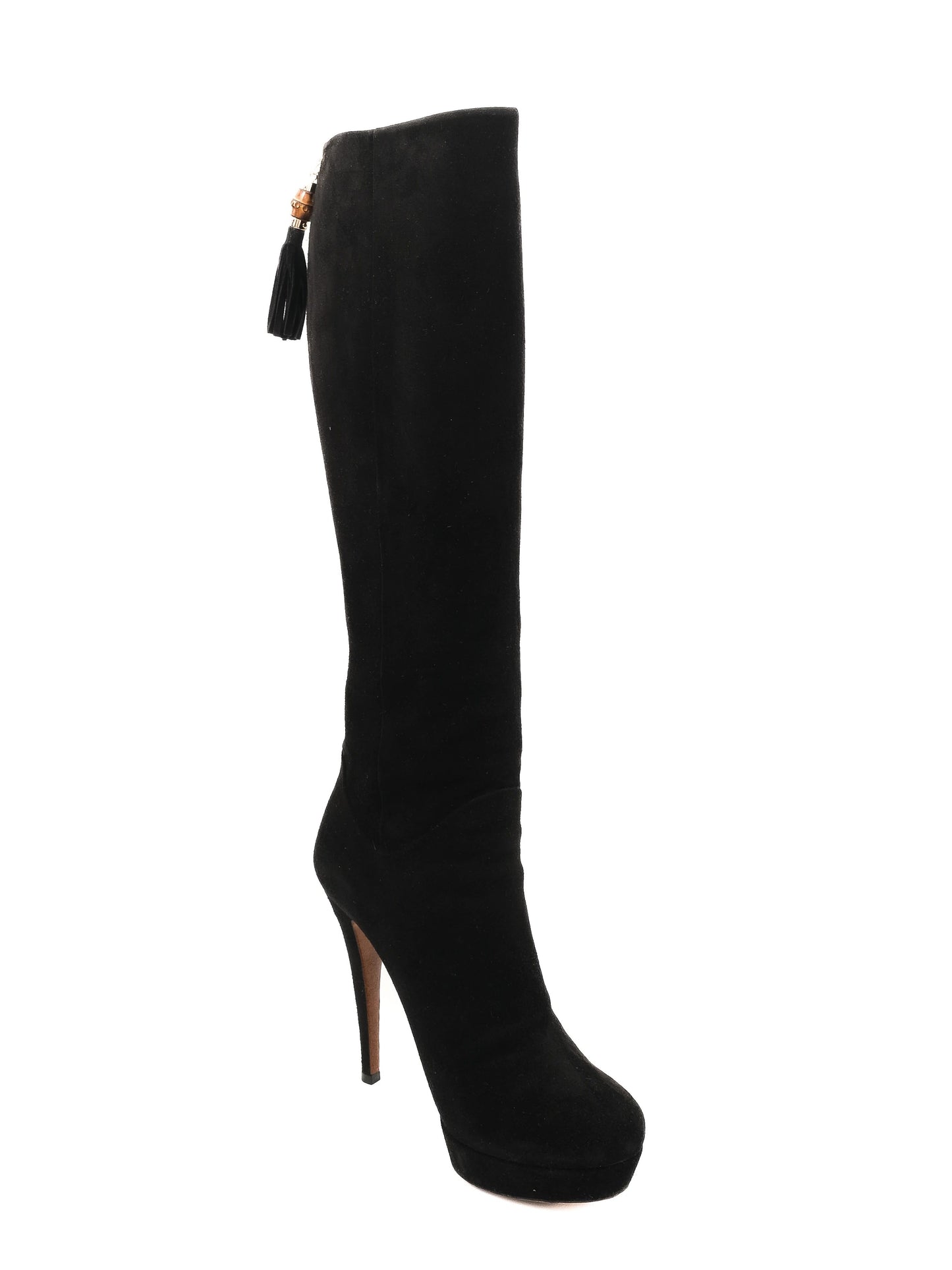 gucci black genuine suede knee-high stiletto boots size 36