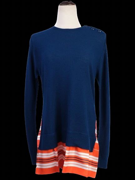 excellent louis vuitton blue cotton women's sweater with stripe trim