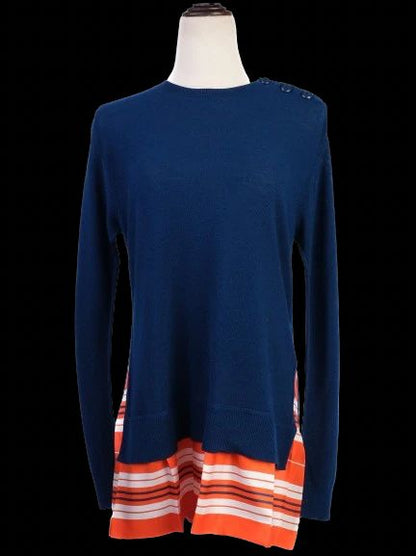 Excellent Louis Vuitton Blue Cotton Women's Sweater with Stripe Trim