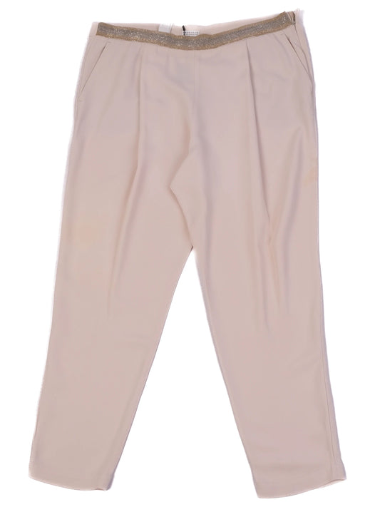 Excellent Brunello Cucinelli White Silk Pants Size 8 Tailored Fit