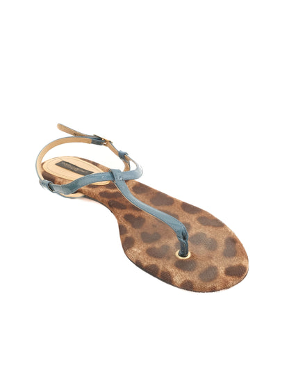 Excellent Dolce Gabbana Leather Sandals Size 38 Blue Leopard Print
