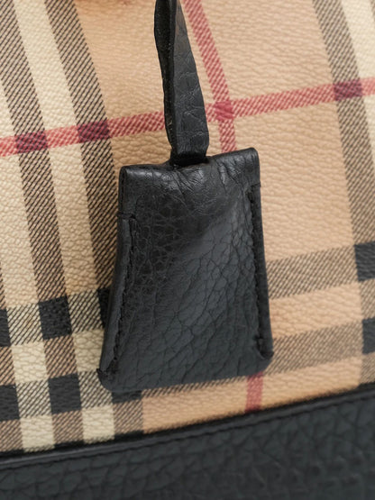 Excellent Burberry Plaid Handbag Black Leather Accents Women