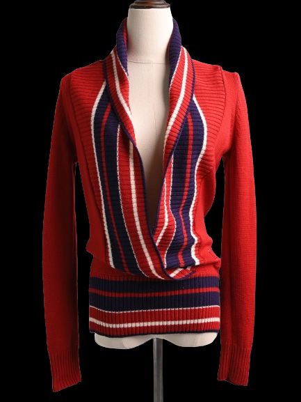 Excellent Iceberg Red Wool Cardigan Size S with Striped Details