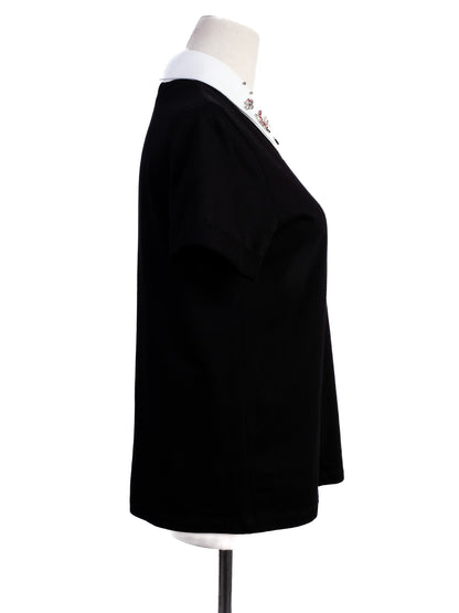 Excellent Maje Black Short-Sleeved Shirt with Embroidered Collar