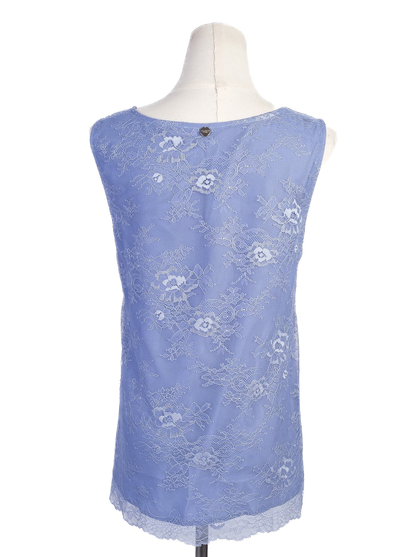 excellent twinset sleeveless blue lace top size s floral v-neck