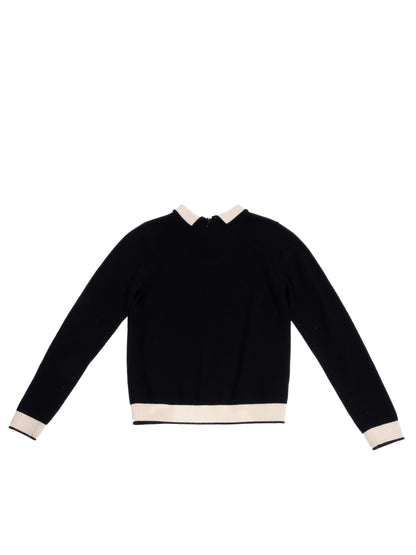 Excellent Bonpoint Black Wool Sweater with Beige Accents, Size 10