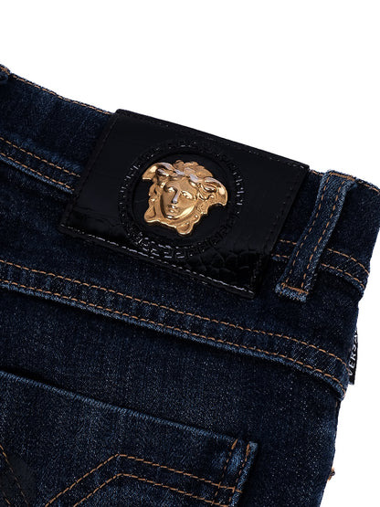 Versace Women's Dark Blue Jeans with Lace Embroidery Size S