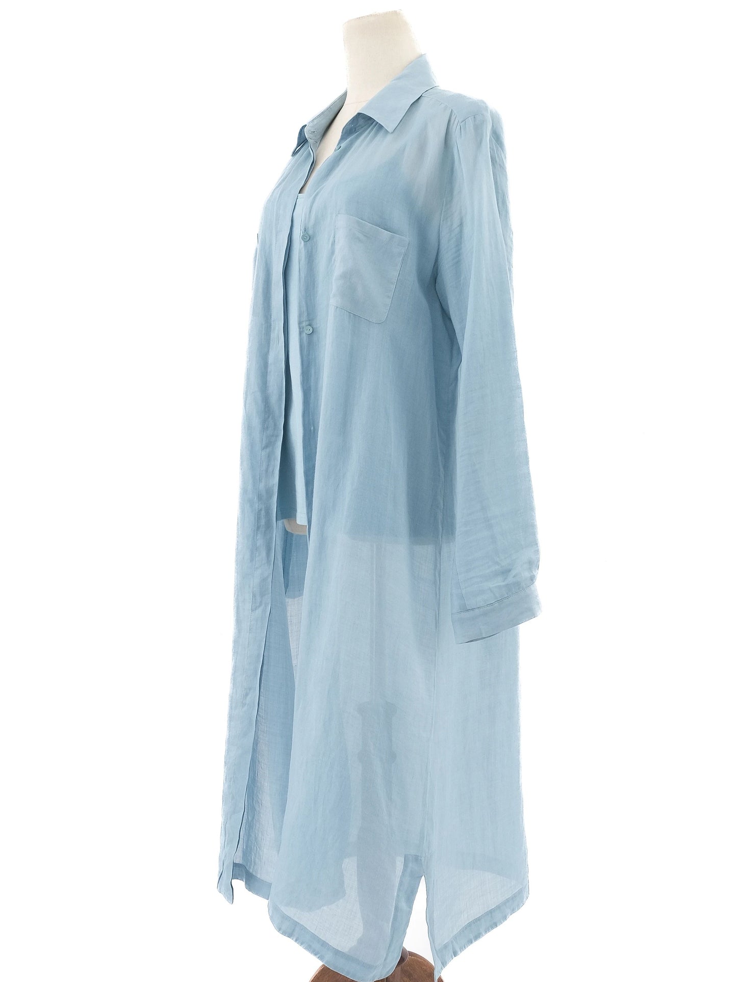 excellent max mara blue cotton sheer long-sleeved shirt dress