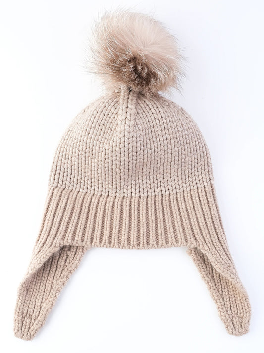 Brunello Cucinelli Gray Silk Women's Knitted Hat with Ear Flaps Size L